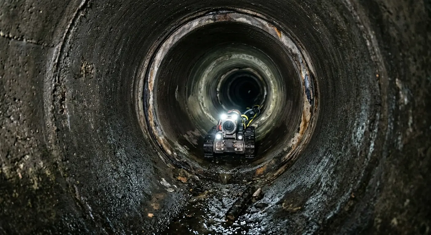 Robotic sewer camera inspecting pipe interior for Drain Snake Service in Grosse Ile