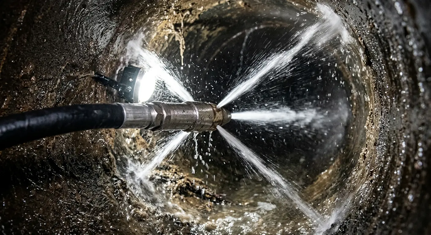 High-pressure hydro jetting nozzle cleaning sewer pipe for Storm Drain Cleaning in Grosse Ile